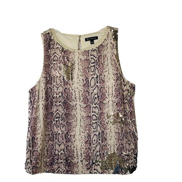 INC Women's Sequin Sleeveless Animal Snake Print Party Tank Top Lining Size XL - Picture 6 of 13